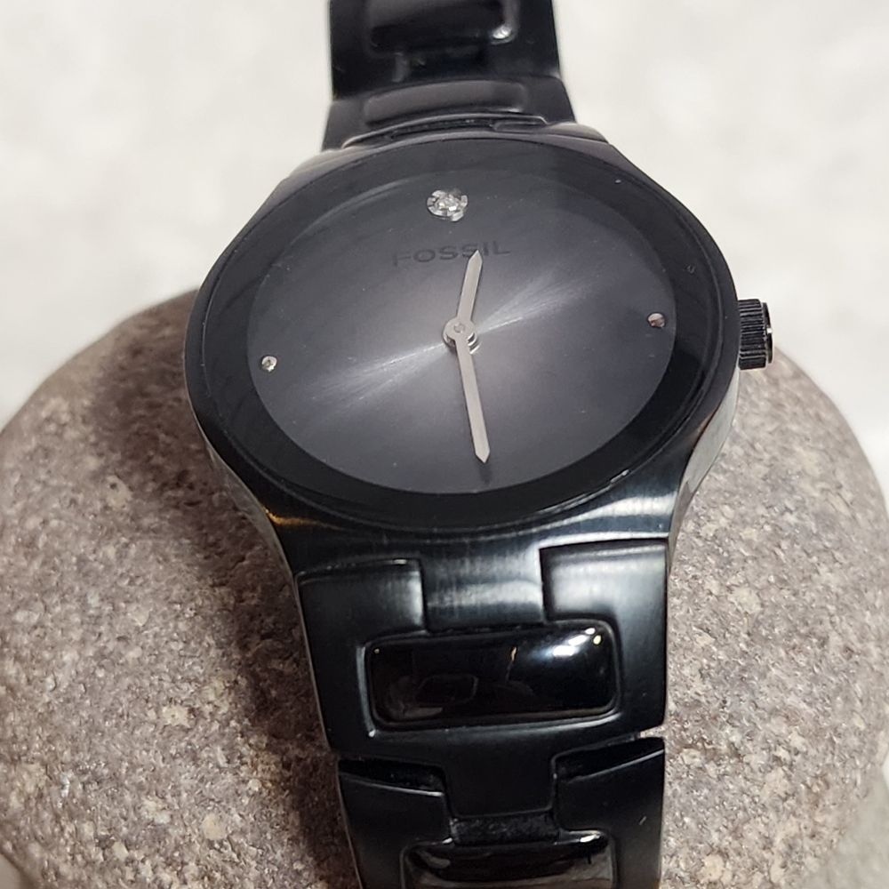 FOSSIL ARKITEKT FS-4166 All Black Real Diamond Stainless Steel Dress Watch/Used - Picture 8 of 12